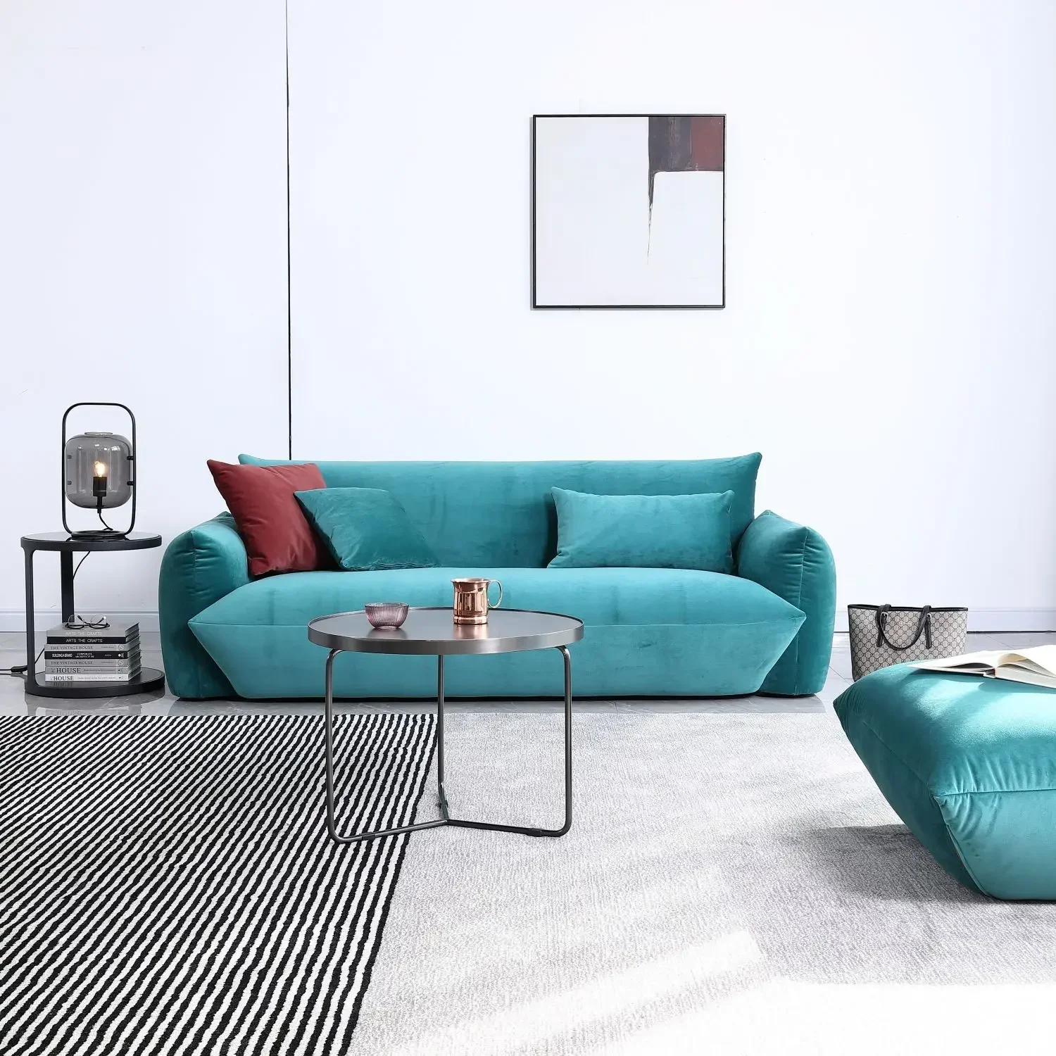 

z Modern Straight Row Blue Fabric Sofa High Quality Minimalist Sectional Comfort Living Room Home Furniture Sofa Set