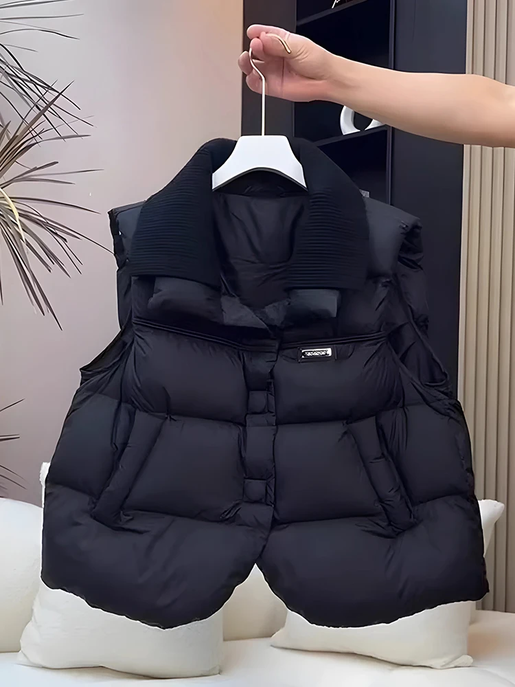 

Warm Faionable Women's down Cotton Vest Autumn Winter New Sle Warm Collarl Svel Cardigan Sle Top Thiened Pol...