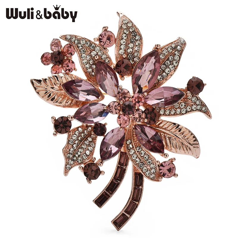 

Wuli&baby Rhinestone Flower Brooches 2-color Beautiful Plants Brooch For Women's Clothes Coat Pins Gifts