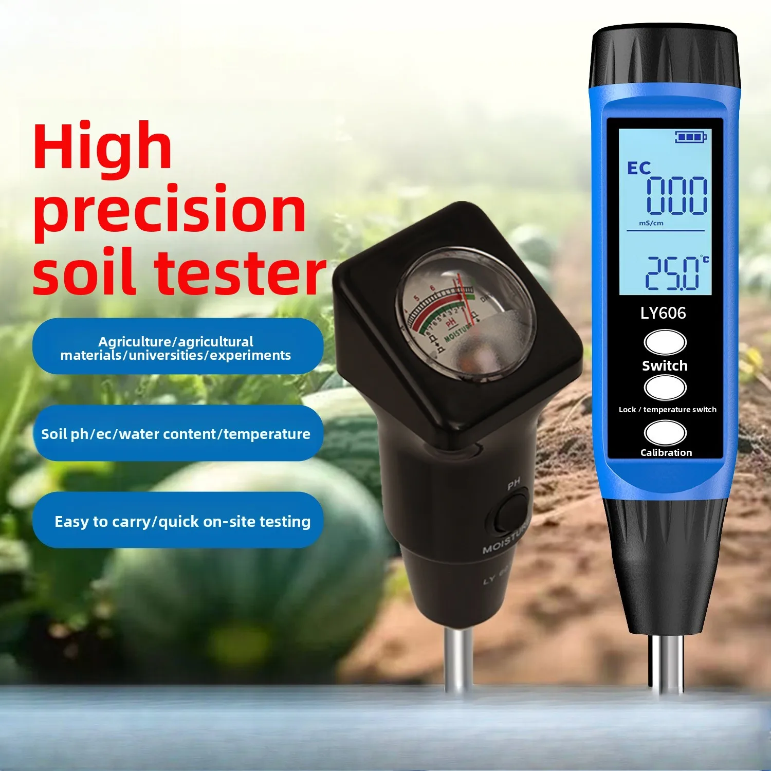 

High-precision soil pH detector Agricultural planting pH value Saline-alkali land EC value Salinity test pen