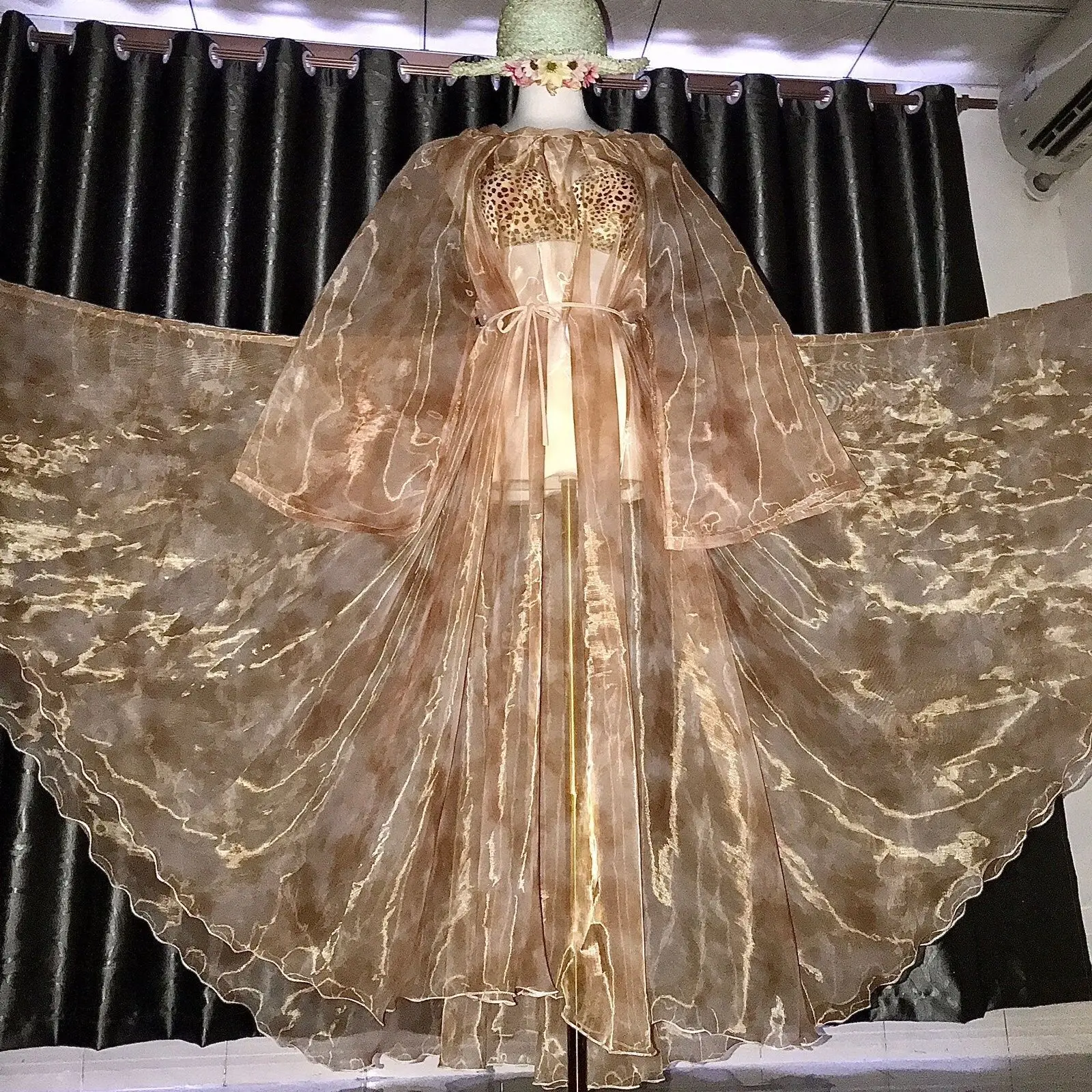 Length1.35-1.4m Glossy Liquid Water Gauze Organza Long Maxi Dress See Through Elegant Dresses