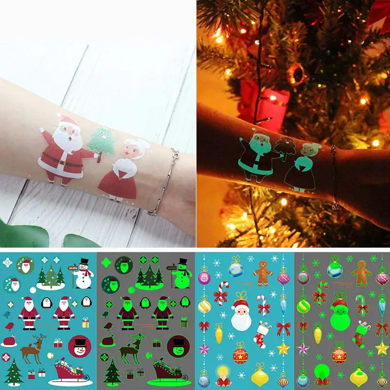 

Waterproof Temporary Tattoo Stickers for Christmas Patry Santa Claus Glitter Tattoo for Kids Winter Elements Fake Tatoo