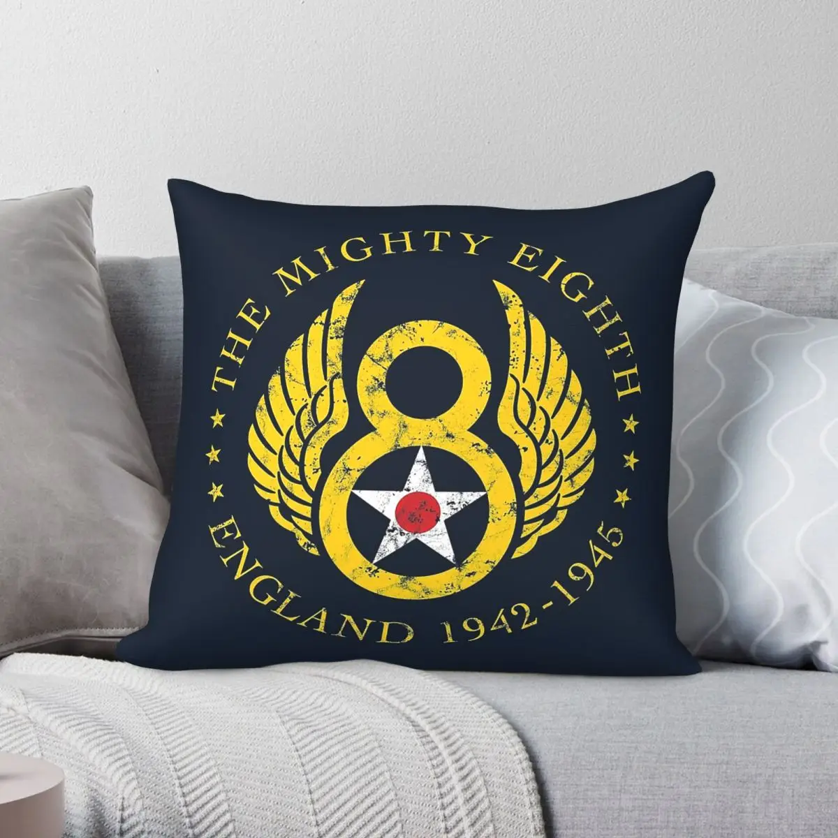 Housse de coussin Mighty Eighth 8th Air Force en polyester, lin et velours, avec fermeture éclair créative, pour canapé et siège