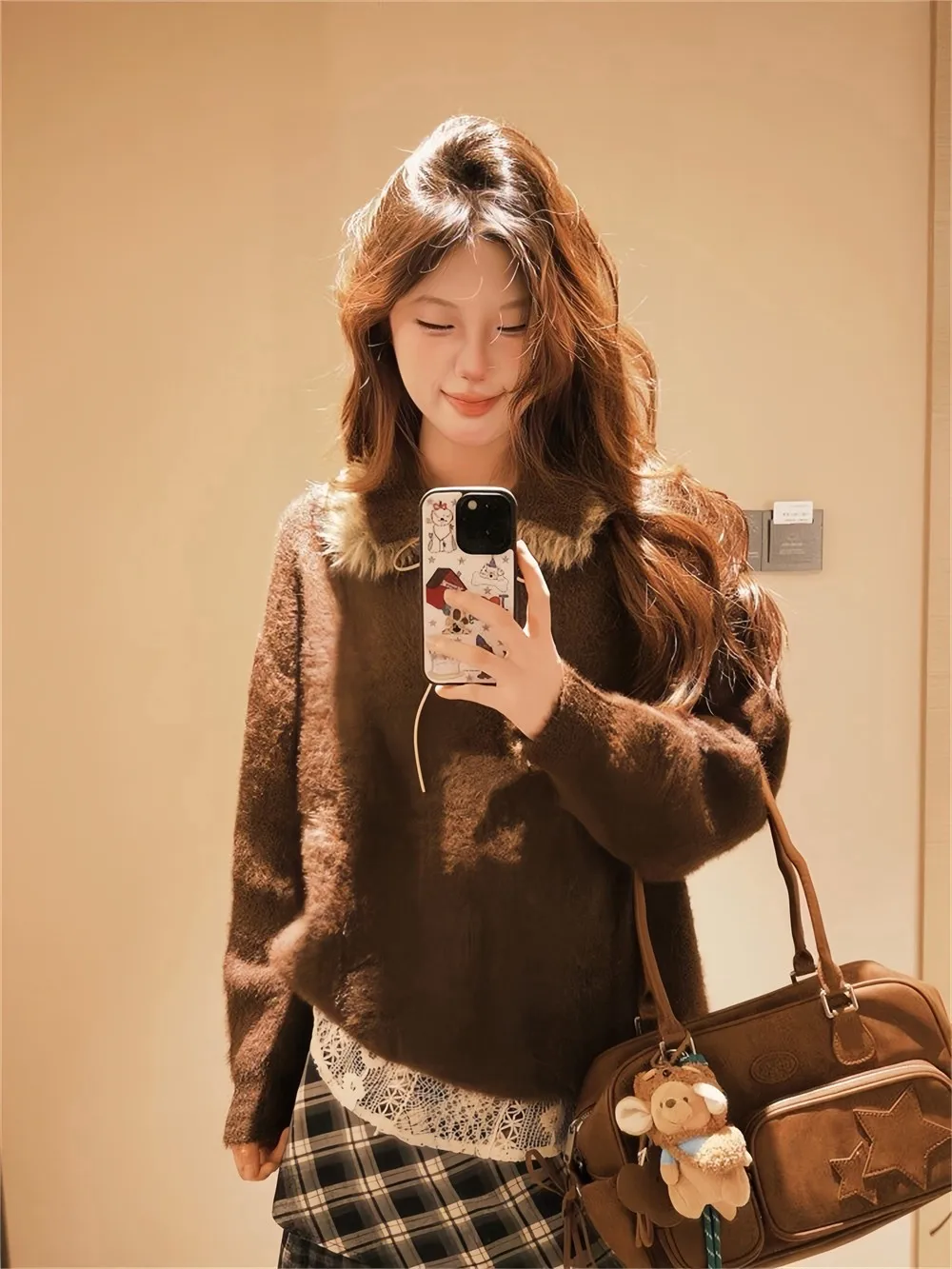 Fashionable Soft Color Block Sweater Women's Casual Comfortable Autumn Winter New Style American Retro Collide Color Knitwear