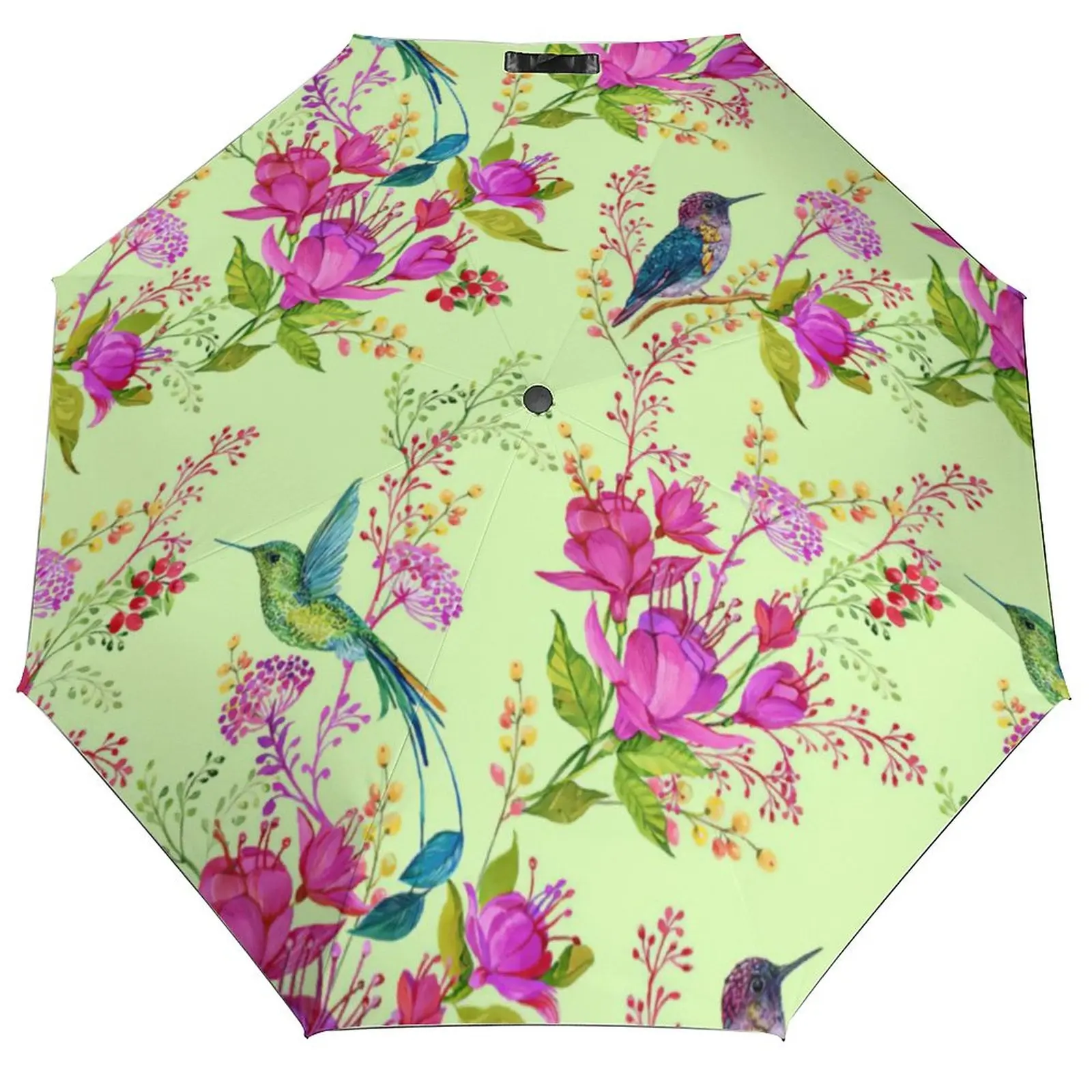 Hummingbird Flower Umbrella Botanical Art Auto Waterproof Umbrella Unique Painting Camping Portable Umbrella