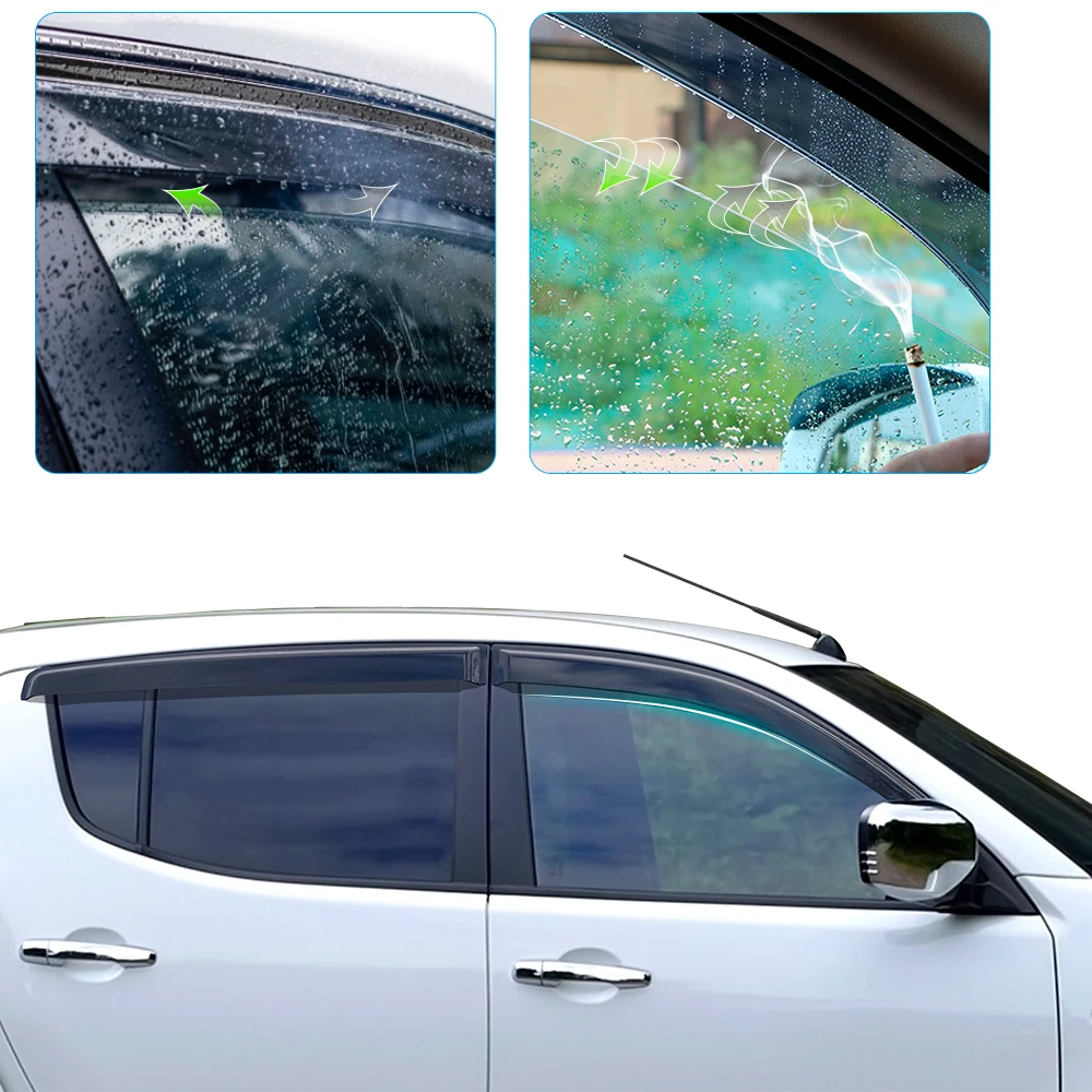 Fenster visier Sonne Regenschutz Windabweiser für Mitsubishi L200 Triton 2014-2018 4x4 Autozubehör Doppelkabine Auto Styling – Detail 6