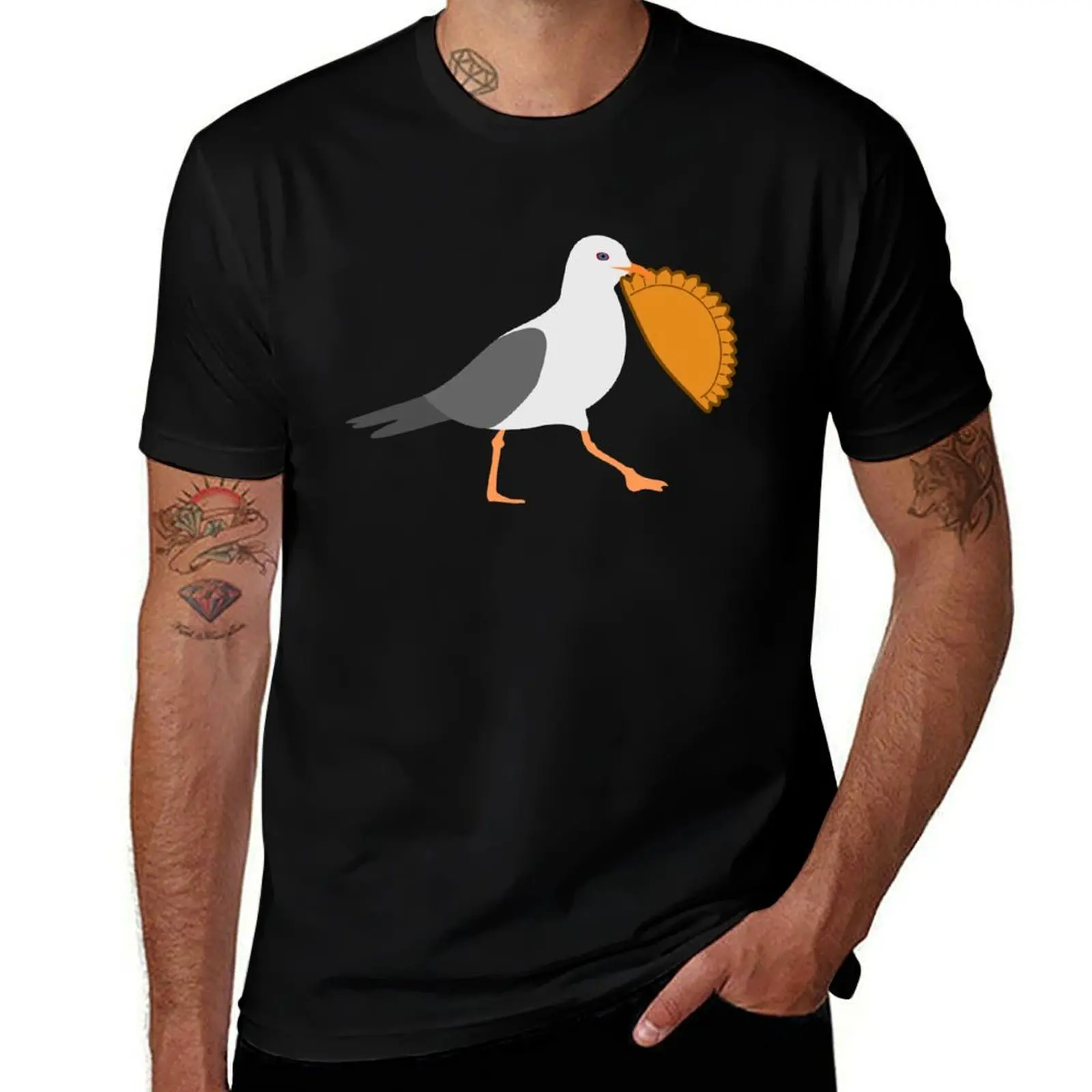 Seagull Stealing Cornish Pasty Funny Cornwall Beach Themed T-Shirt Big Size Short Sleeve Casual Top T-Shirt