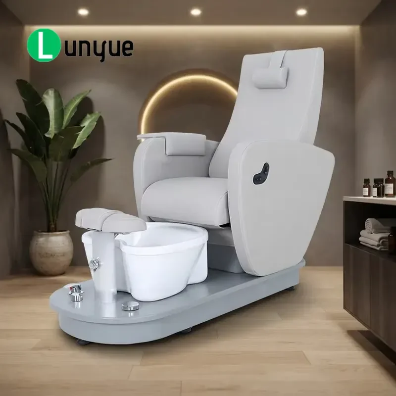 Deluxe Multifunctional Pedicure Chair with Acrylic Basin Reclining Manicure Chair Height Adjustable Foot Pads for Nail Salons