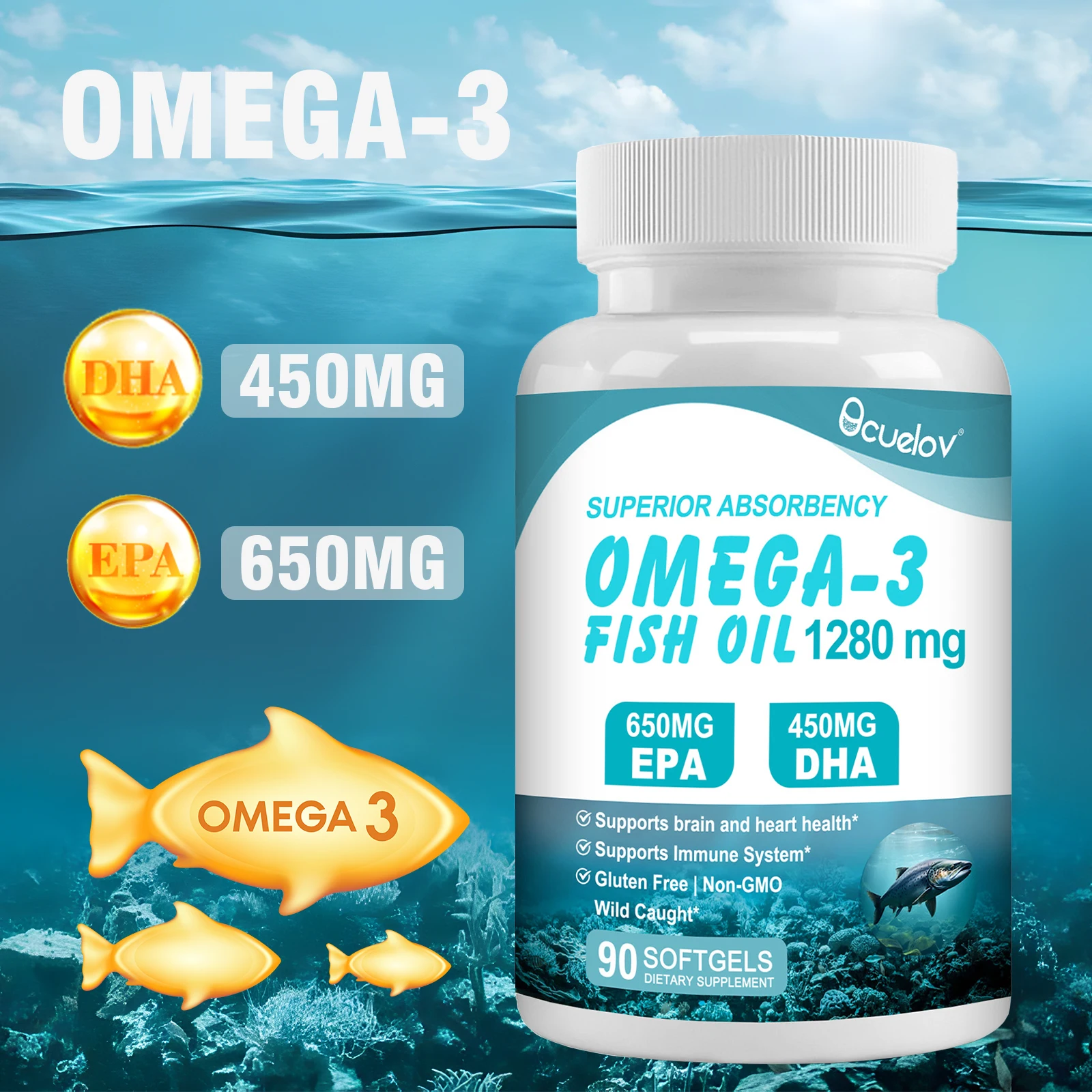 

Тройная дозировка Омега-3: 650 мг EPA, 450 мг DHA – Поддержка здоровья мозга, глаз, сердца и иммунитета – 90 мягких капсул