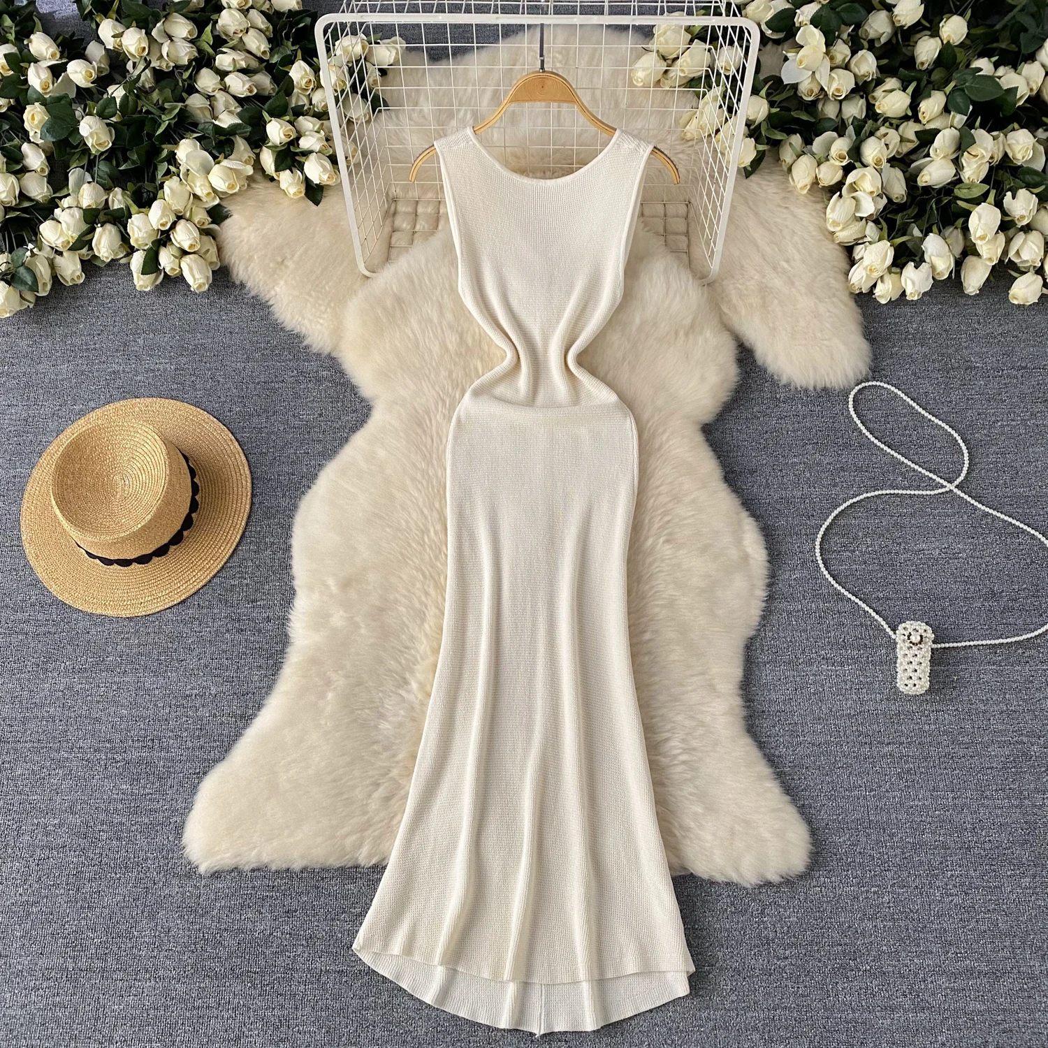 Sexy v neck Sleeveless Slim Knit Bodycon Dress Korean Fashion Chic  Party Vestidos Women Summer mermaid dresses