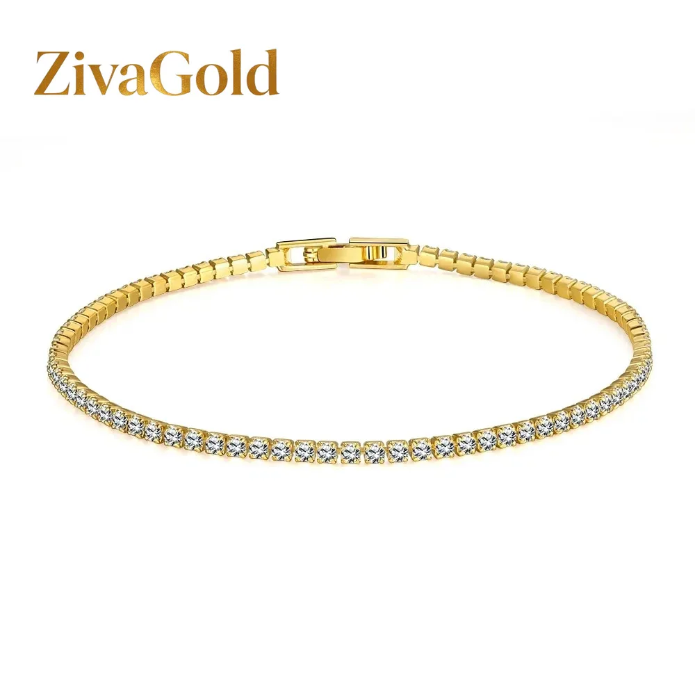 

ZivaGold 24K Gold AU999 2.5MM Gold Tennis Diamond-Studded Bracelet Women - Premium, lively 2.5MM chain, matches dresses & wor