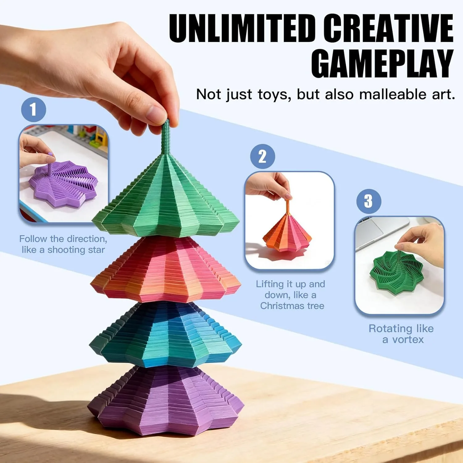 1 Random Color Star Finger Topper - 2 Sizes of Gradient Rotating Polygons, Expandable Sensory Desktop Decoration image 4