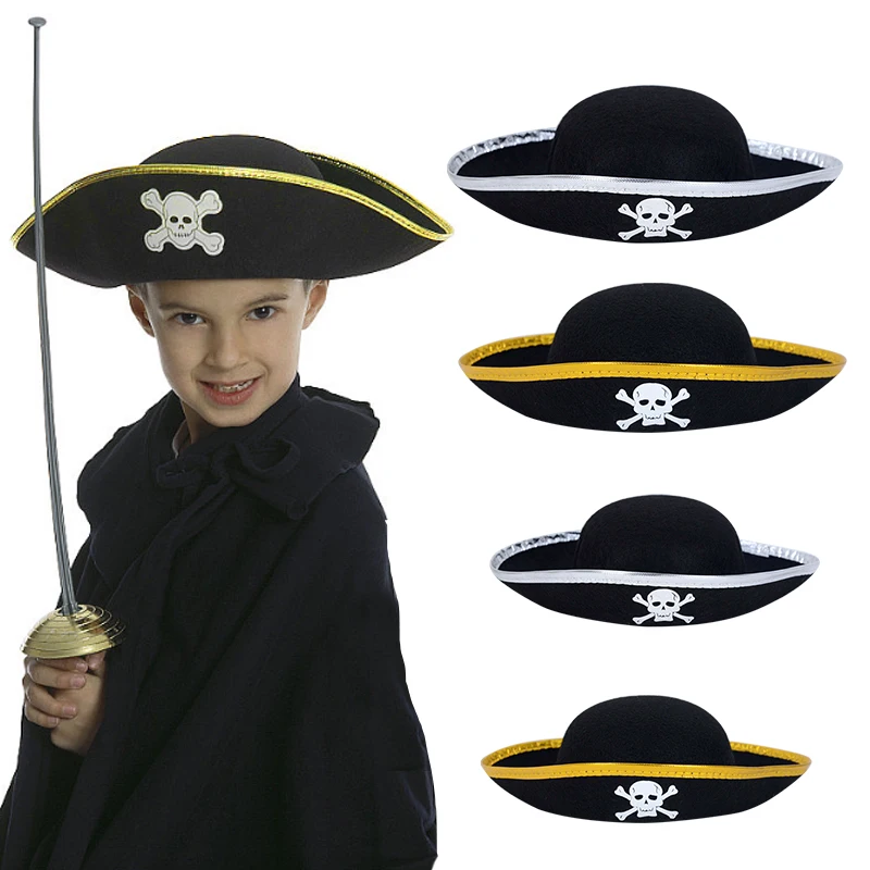 Pirate Cap Skull Print Pirate Captain Costume Cap Kids Adult Halloween Party Cosplay Costume Cap Decor Prop Hallowee Decoration