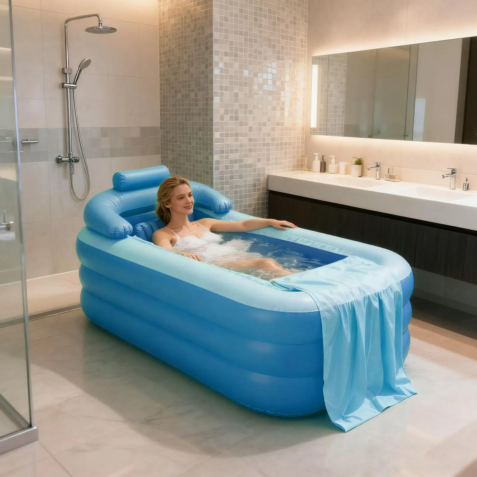 

Inflatable Bathtub For Shower PVC Foldable Blow Up Tub With Seat Mat For Shower Folding Bath Bathroom Supplies For Women Girls