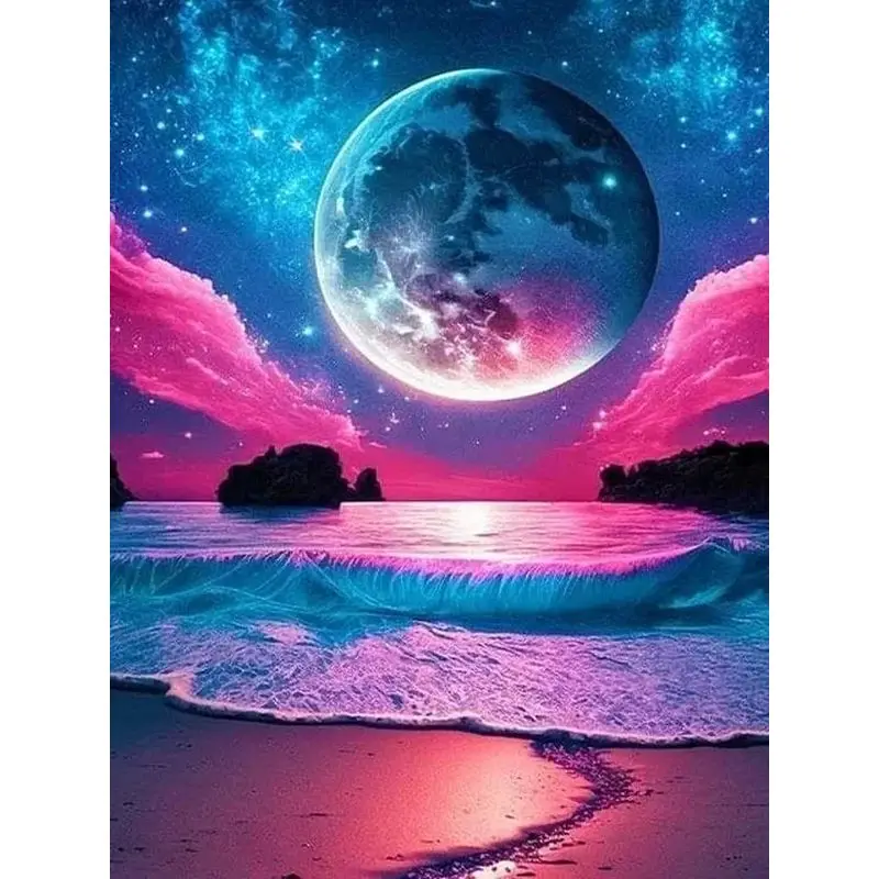 SDOYUNO Diamond Painting Seaside Mosaic Landscape 5D DIY Cross Stitch Embroidery Moon Full Square Round Picture Wall Decor