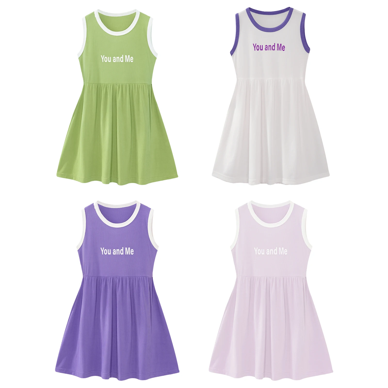 Kids Girls Tennis Golf Badminton Sport Sundress Letter Print Ribbed Round Neck Sleeveless Ruffled Yoga Running Dress