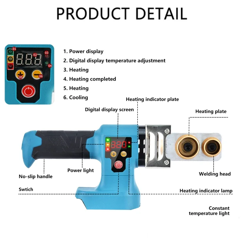 Cordless Hot Melt Machine Electric PPR Water Pipe Melter Plastic Welding Machine With Replacement Heads For Makita 18V Battery