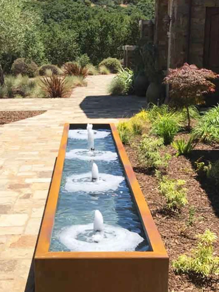 Corten steel metal pool bowl interior decoration water function