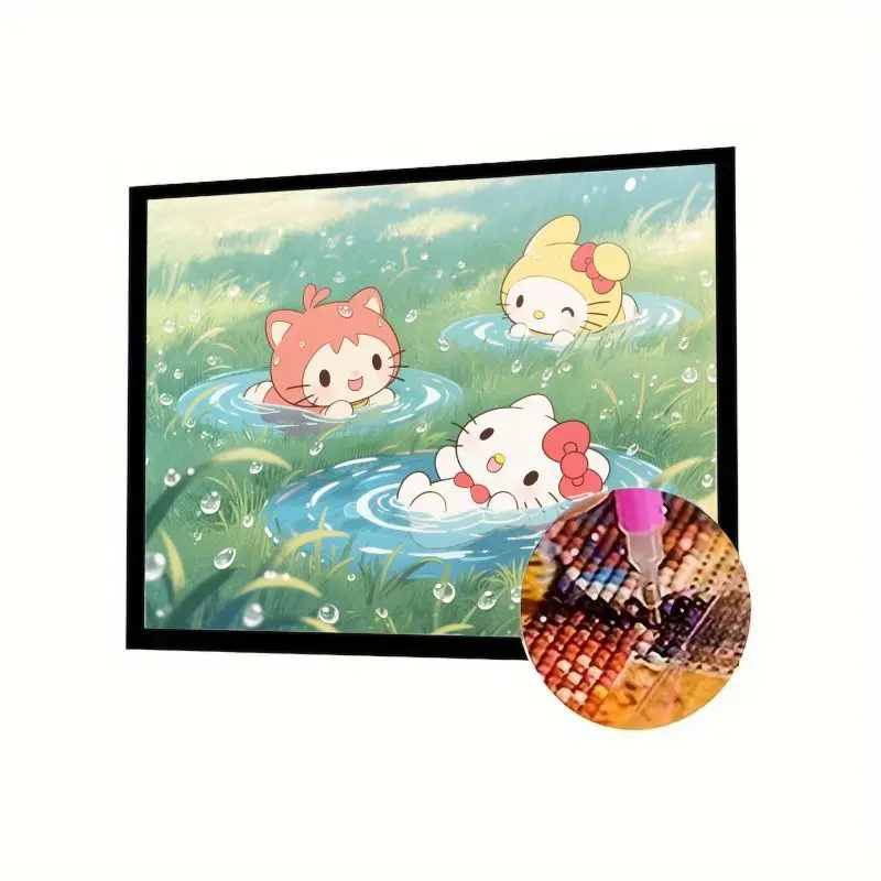 

1 шт., милый мультяшный комплект Hello Kitty & Friends Puddle Play 5D DIY, полный дрель, набор для алмазной живописи - сверкающее искусство вышивки стразами