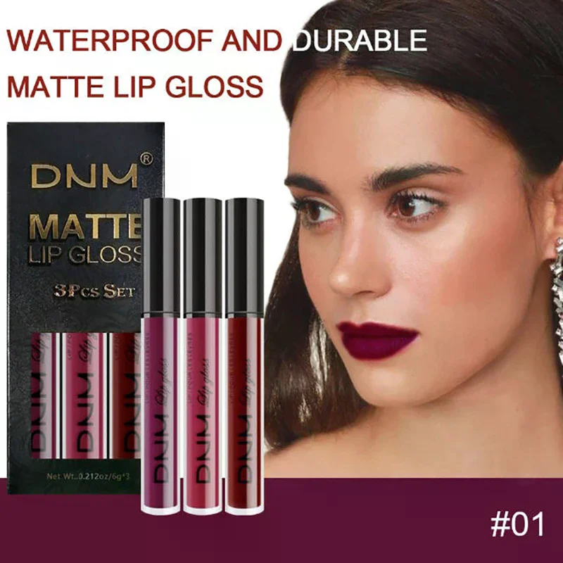 3pcs/set Liquid Lipstick Waterproof Long Lasting Cosmetic Black Blue Purple Green Matte Lip Gloss Nude Lip Tint Stain Makeup