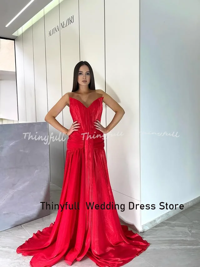 Thinyfull Shiny Satin Mermaid Prom Dress 2026 Sleeveless Arab Evening Dress Vestidos De Fiesta Elegantes Party Gown Customized