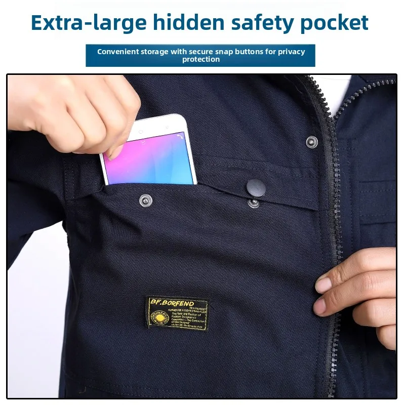 Tuta da Lavoro in Puro Cotone per Uomo, Maniche Lunghe, Protezione Anti-Usura, Resistente al Calore, Set Completo per Officina