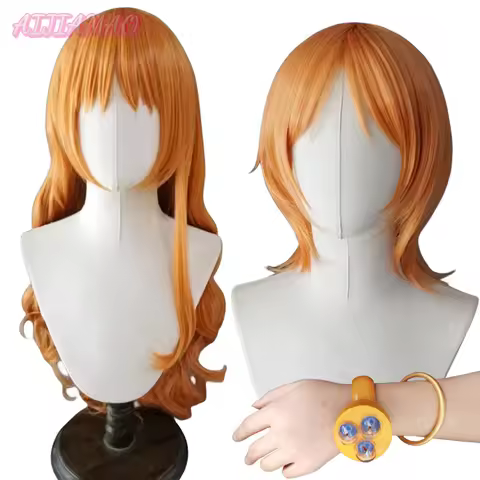 Anime Nami Cosplay Wig Orange 75cm Long Wavy Wig Women Adult Nami Wigs Heat Resistant Hair Halloween Costumes Wigs + Wig Cap