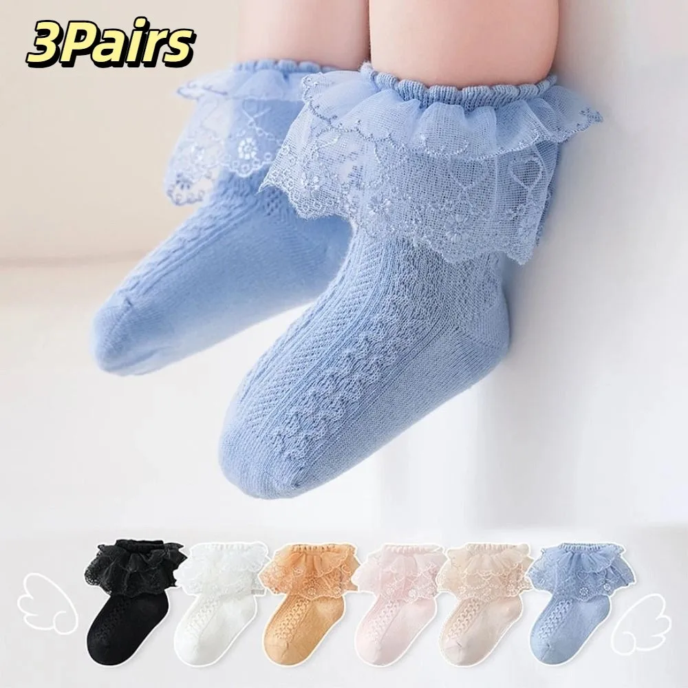 

3Pairs Cute Lace Lolita Baby Ankle Socks Sweet Hosiery Children Cotton Socks Kids Short Tube Toddle Princess Socks Kids