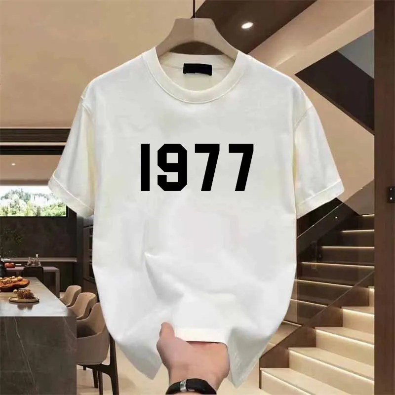 Retro Digital 1977 Pure Cotton Printed Fashionable Men's and Women's T-shirt New Casual Loose Round Neck Short Sleeved Shirt