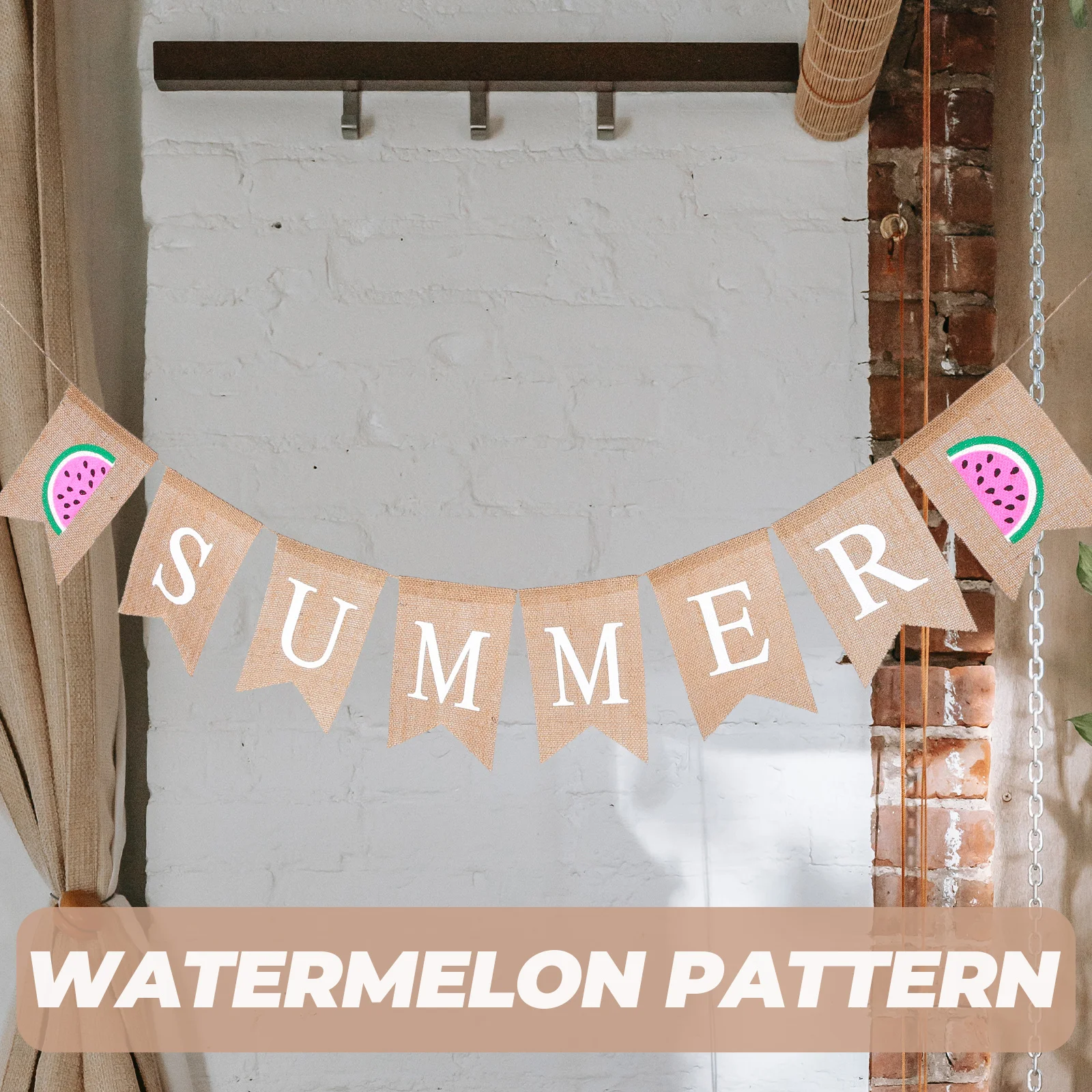 

1 pc Decorative Banner Bunting Summer Theme Party Flag Creative Watermelon Pattern Colorful String Ceiling Pendant Lightweight