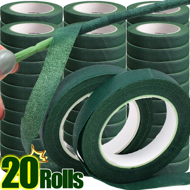 20/1Rolls Green Bouquet Floral Tapes Self-adhesive Stamen Wrapping Paper Tape DIY Flowers Decor for Florist Wedding Party Props