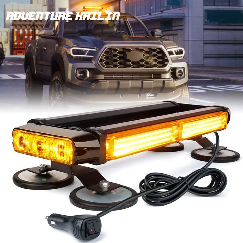 96W Car Double Row Cob 2 Sections Strobe Light LED Road Lights Warning Ceiling Bumper Light All Sides Luminous