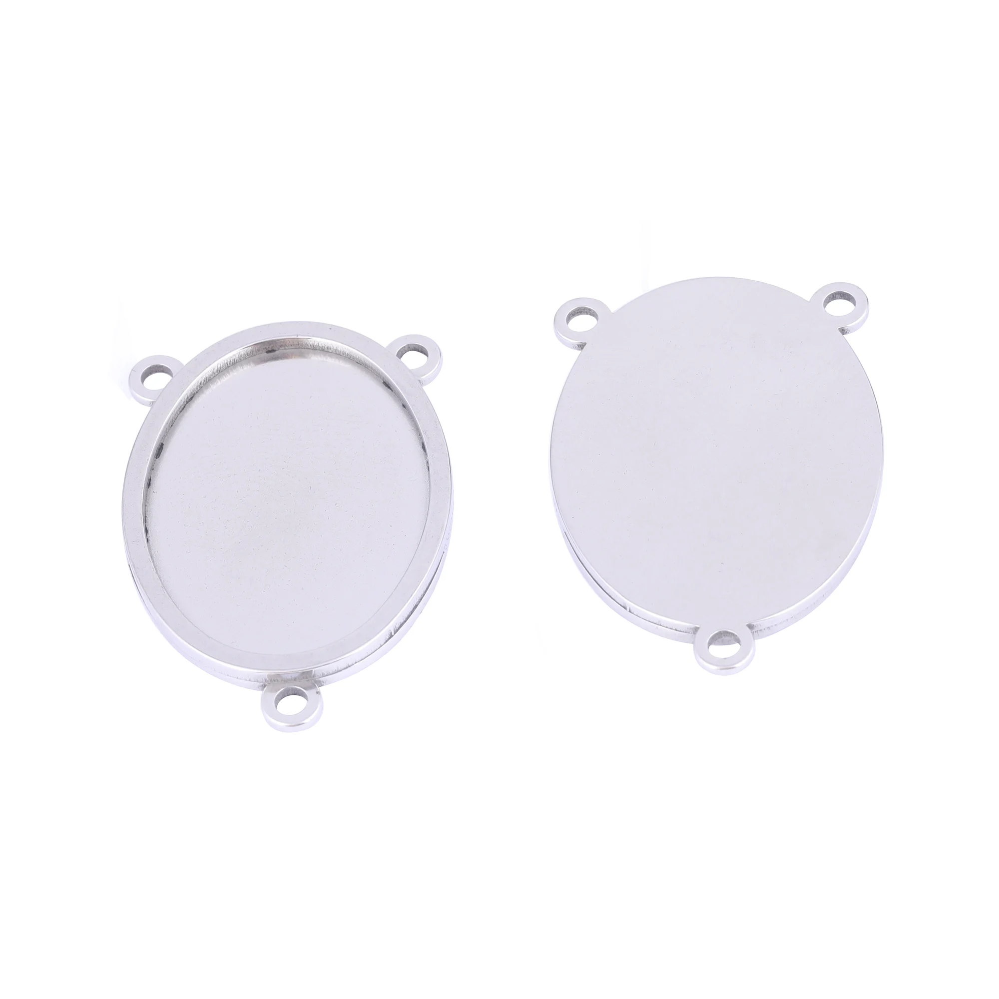 

5pcs Stainless Steel Oval Cabochon Base Connector Settings 18x25mm Pendant Trays Diy Necklace Bezel Blanks For Jewelry Making