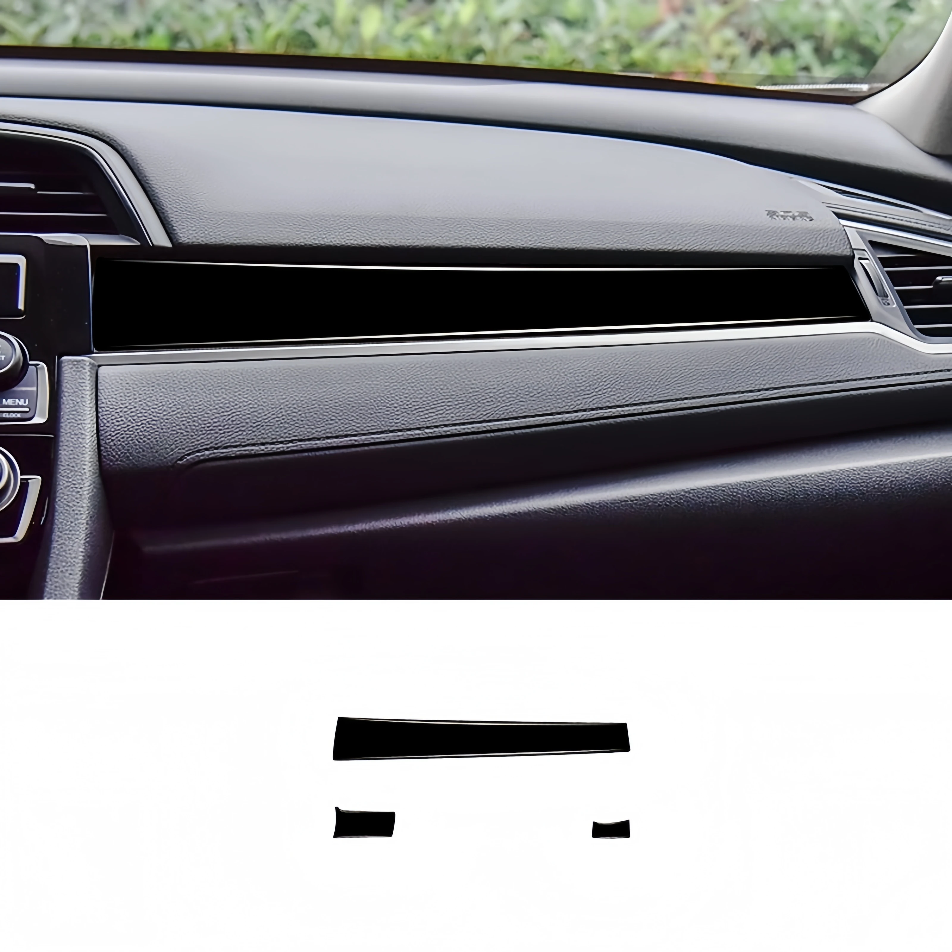 For Honda Civic 10th Gen 2016-2019 Piano Black Car Co-pilot Dashboard Panel Strips Trim Cover Decor Sticker Interior Accessories