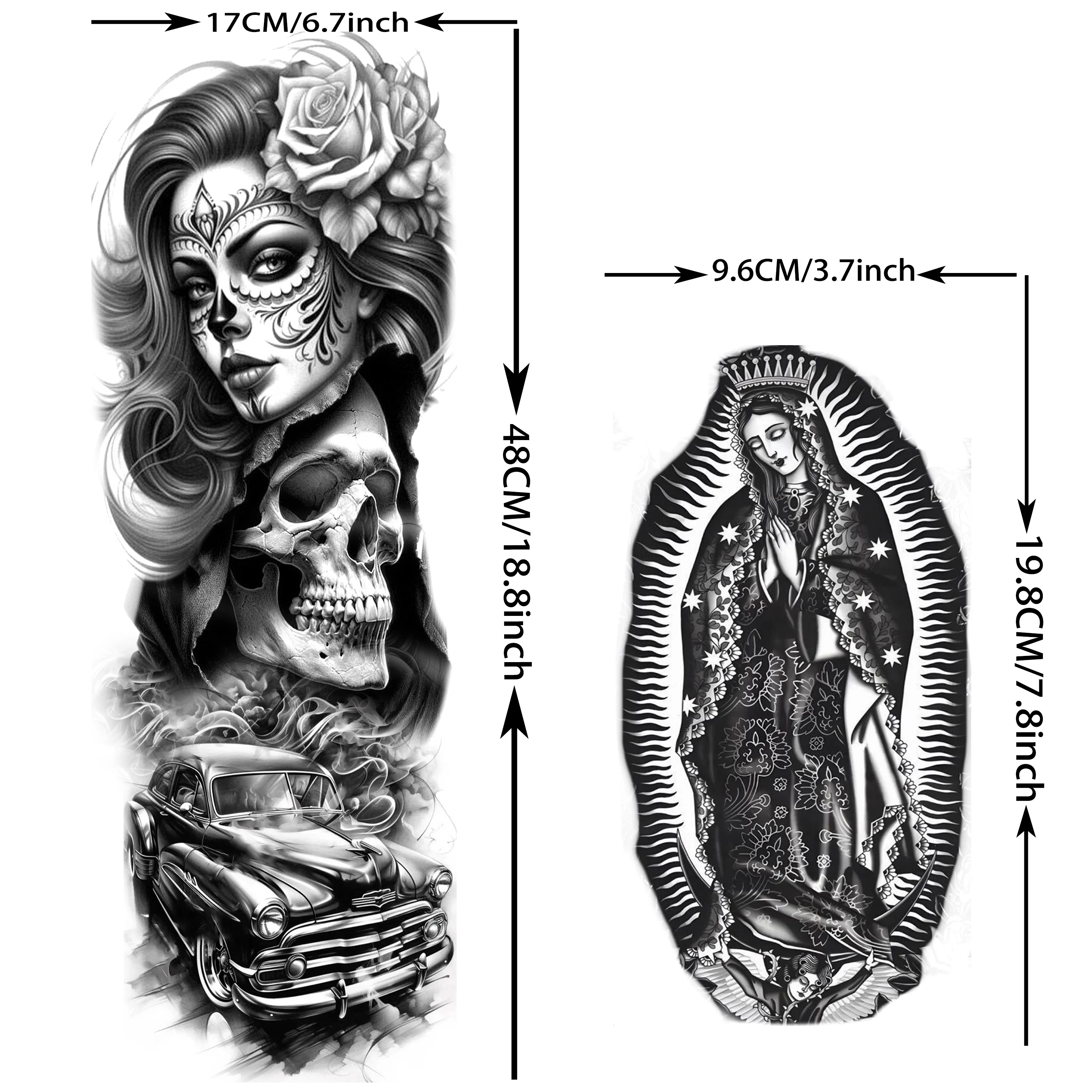 남녀공용 방수 1매 풀암 로버 갱스터 임시 타투 슬리브, 사실적인 악당 가짜 타투 스티커 - 3