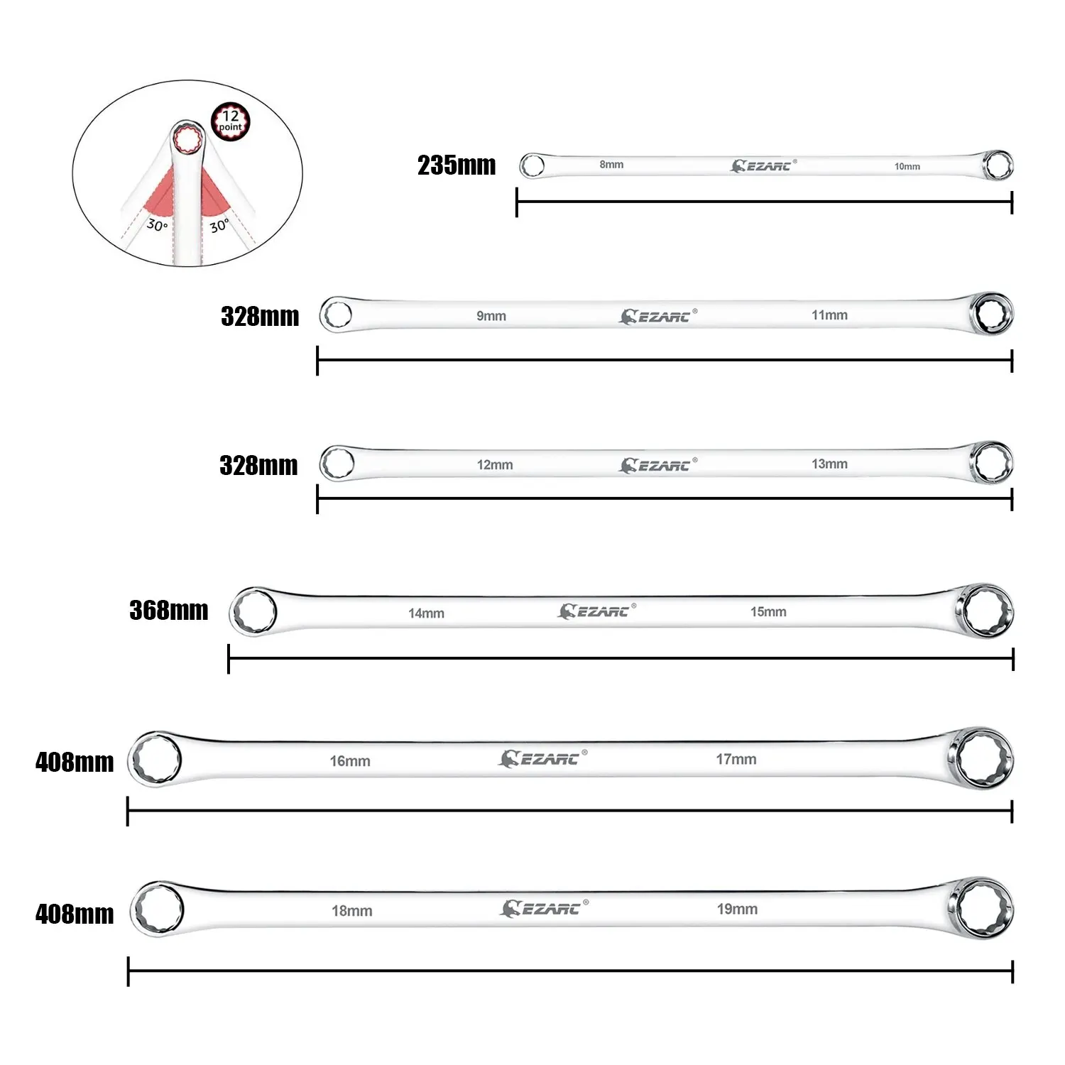 EZARC-Conjunto de chaves de caixa extra longa, chave de aviação durável, combinação métrica, CRV, 8mm-19mm, 6pcs