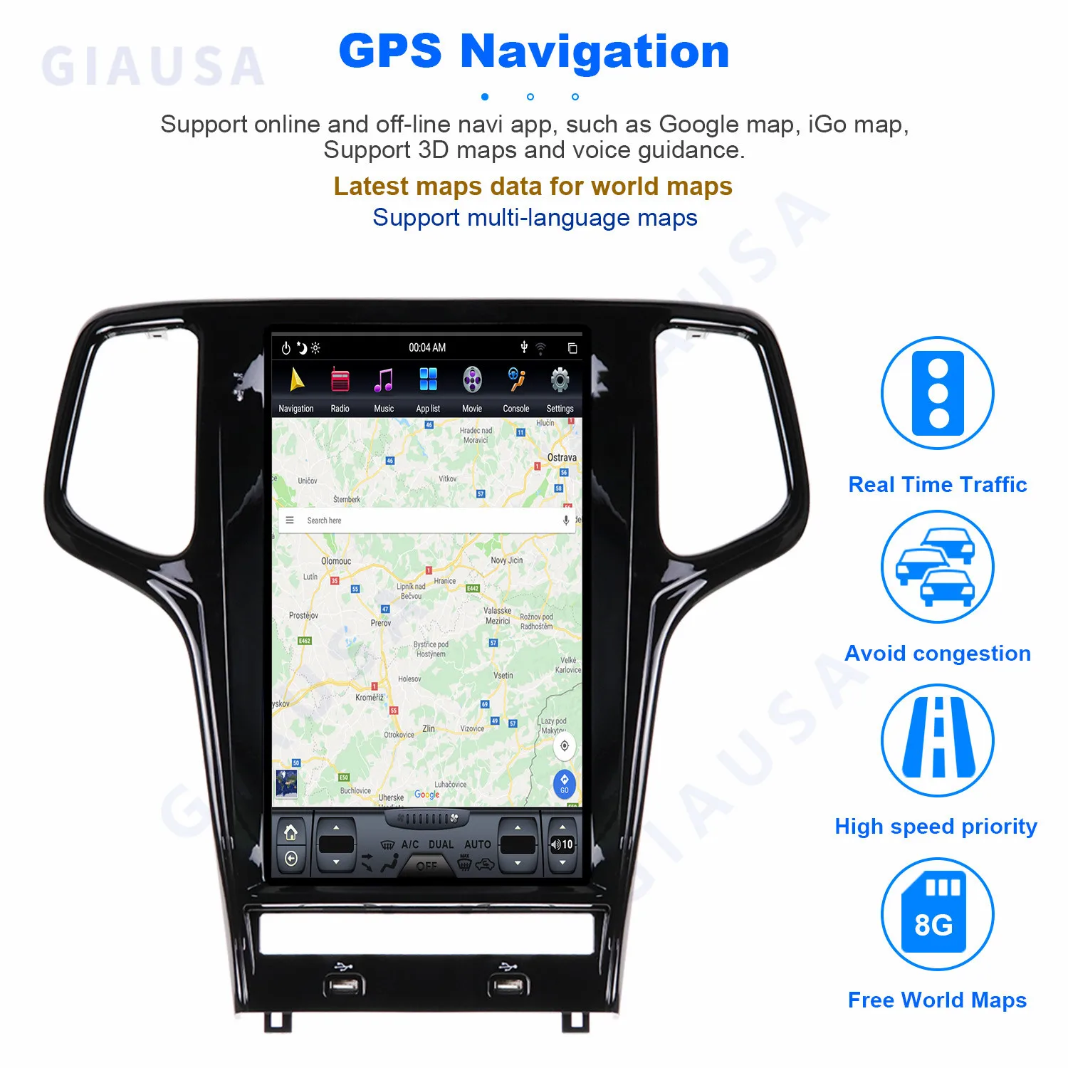 Qualcomm Android 12 Tesla Multimedia For Jeep Grand Cherokee 2010 2011 2012 2013 2014 2015 2016 2017 2018 2019 GPS IPS Head Unit