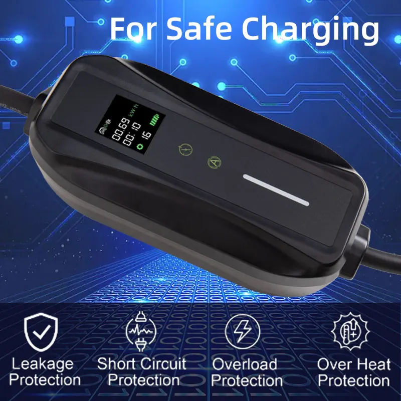 EVSELink 6/8/10/13/16A 11KW 3Phase Portable Eletric Vehicle Charger Type 2 7kW 22kW 32A Select Charging Time With 5M Cable