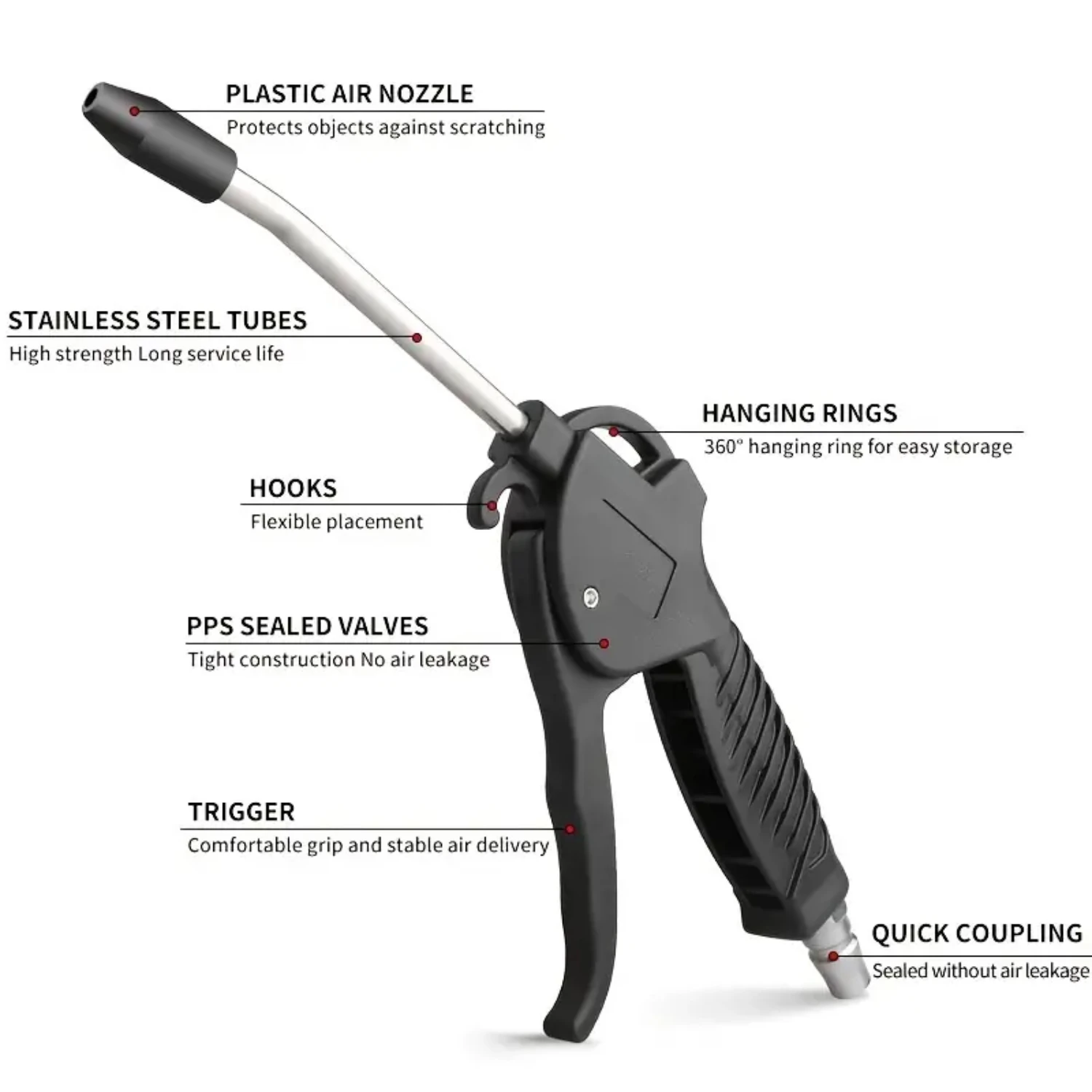 High-Power Black Pneumatic Dust Gun: Ideal Cleaning Tool for Precision Work, Efficient Dust Removal, and Tough Jobs - Perfect fo