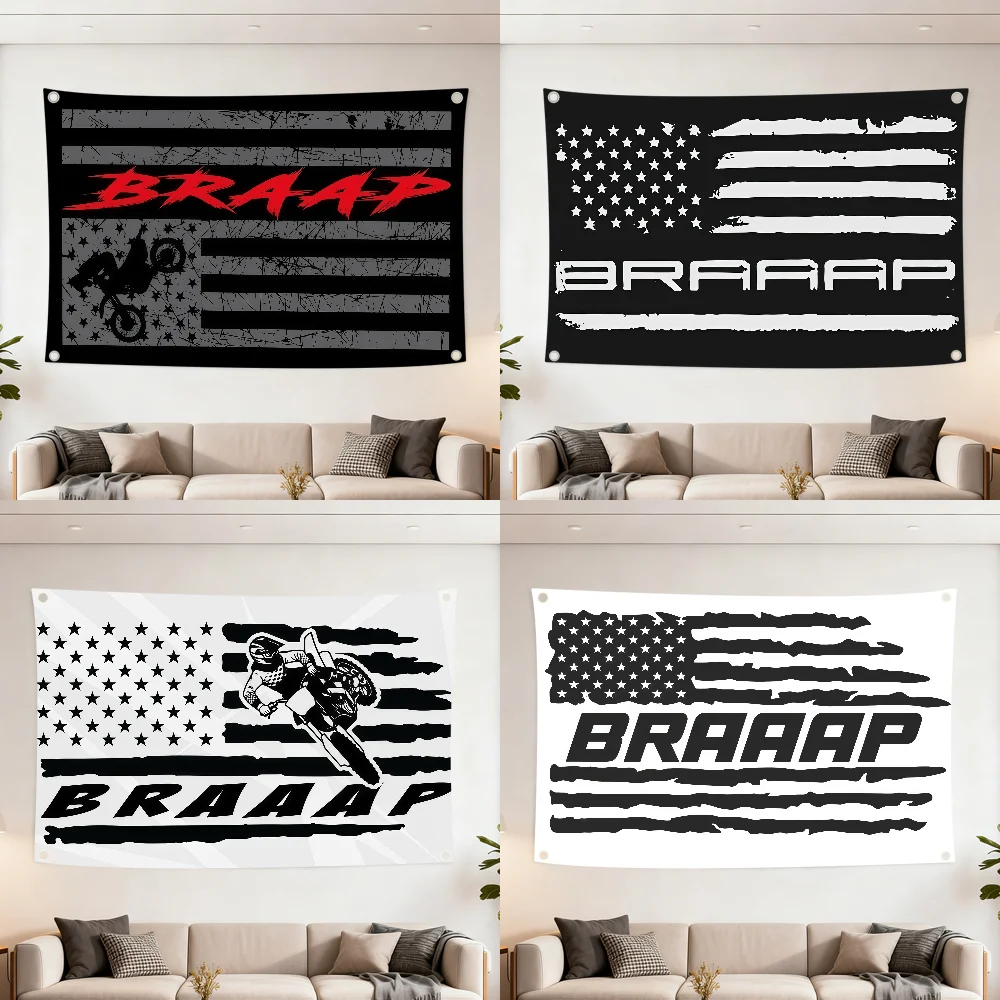 B-Braaap Motocross Dirt Bike American flag Decoration Outdoor Picnic Party Art Hanging Home Camping Party Banner Best sellers