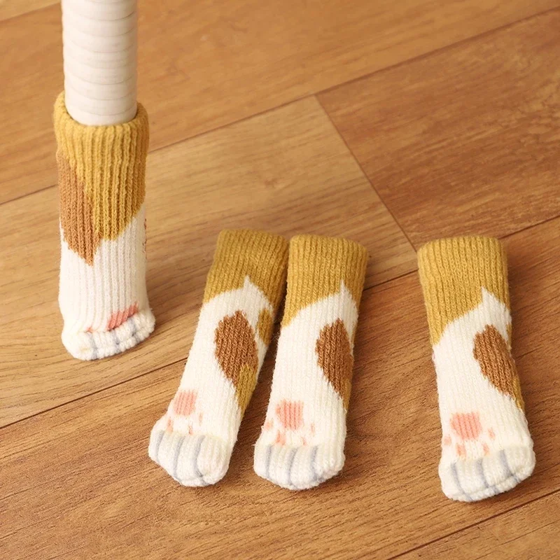 4 unids/set creatividad pata de gato calcetines para pies de mesa cubiertas para patas de silla protectores de suelo calcetines de punto estera antideslizante silenciosa resistente al desgaste