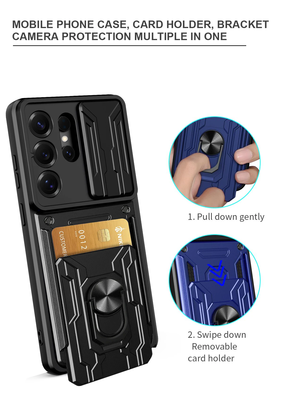 Für Samsung Galaxy S26 Ultra S25 Ultra S25 Edge S24 Ultra A17 A37 A56 A36 Schiebe-Kameralinsen-Brieftaschenhülle mit Kartenhalter und Ständer – Detail 7