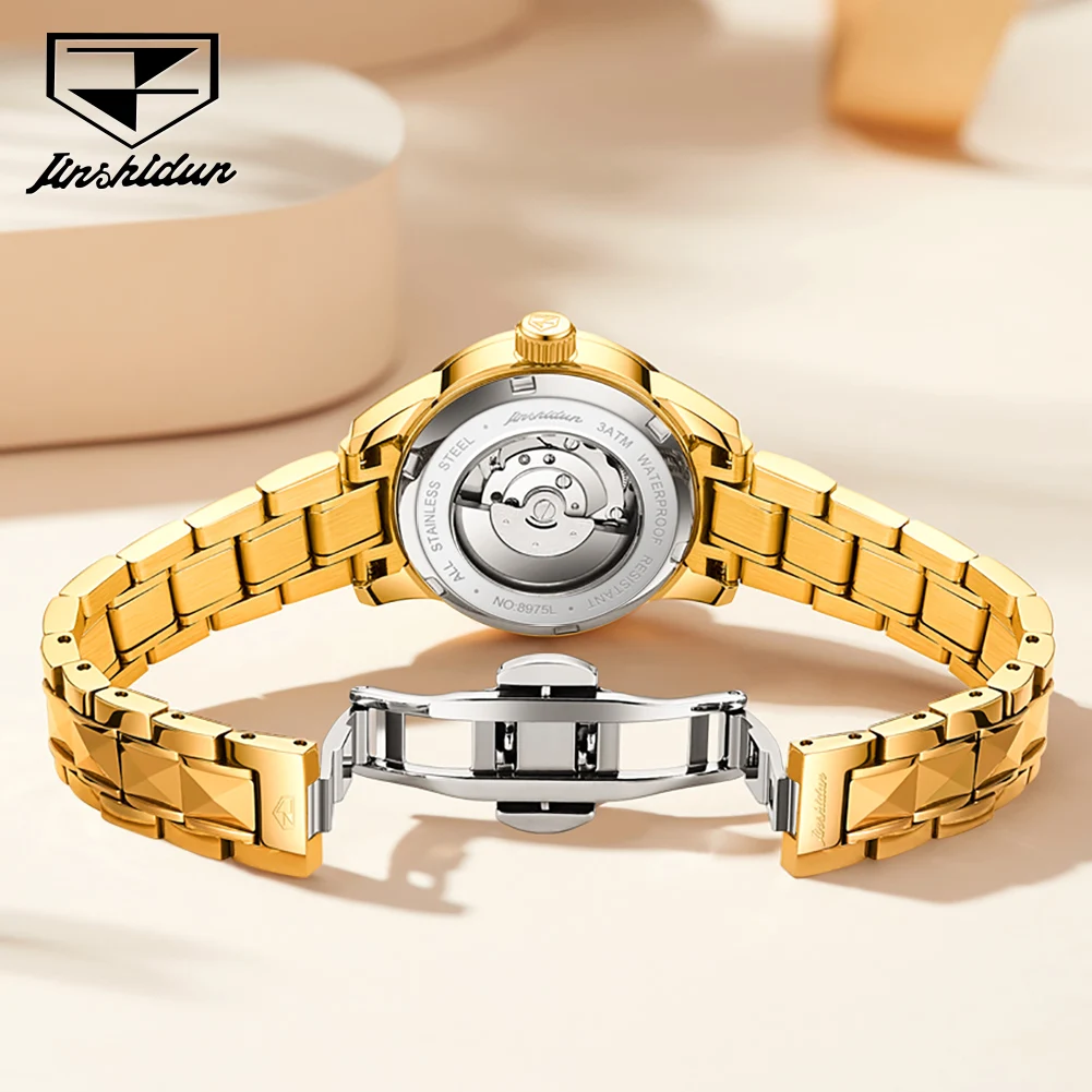 JSDUN Original Genuine Women's Watches Waterproof Automatic Mechanical Watch for Lady Luminous Tungsten Steel Strip Wristwatch