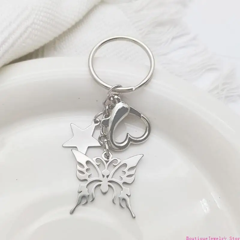 E1PE Hollow Butterflies Five-pointed Star Pendant Keyholder Bag Pendant for Women