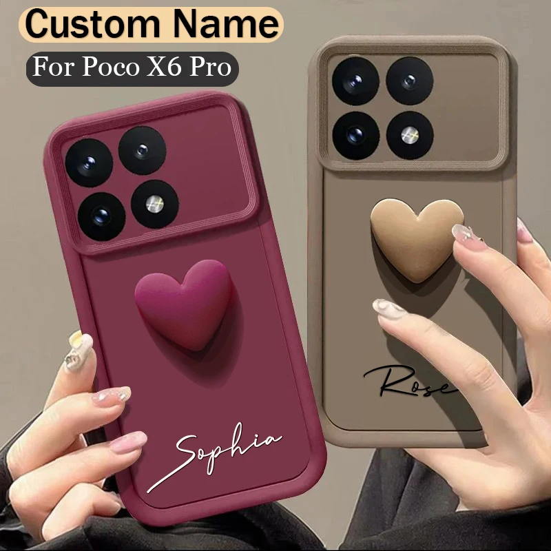 For Xiaomi Poco X6 Pro 5G Personalized Custom Name Case 3D Love Heart Candy Bumper Cover Xiaomi PocoX6 Pro 5G
