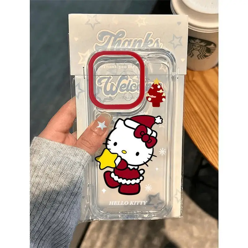 Kawaii Sanrio Hello Kitty telefoonhoesje geschikt voor iPhone 16 15 14 Pro-serie schattig kerstuitje meisje vakantiecadeau