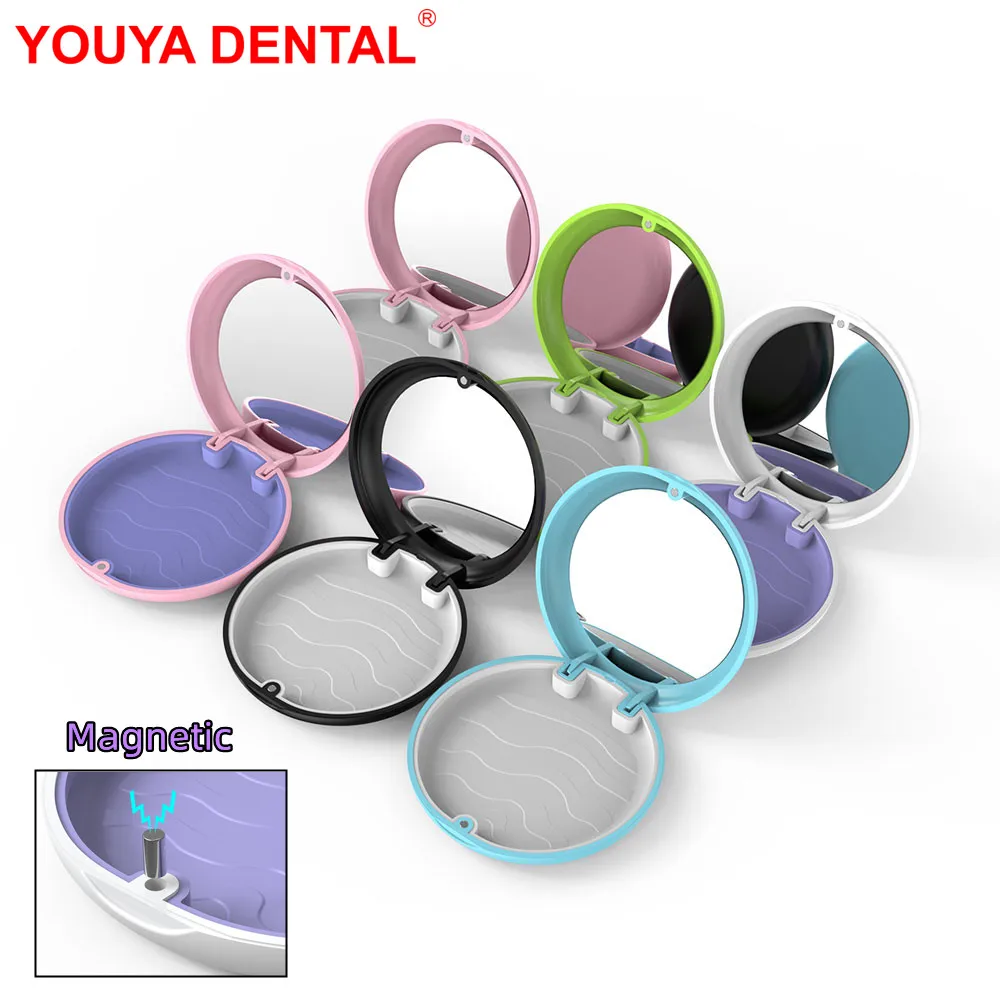 Dental Braces Retainer Case Magnetic Orthodontic Retainer Case For Teeth Denture Box With Mirror  Travel False Tooth Storage Box