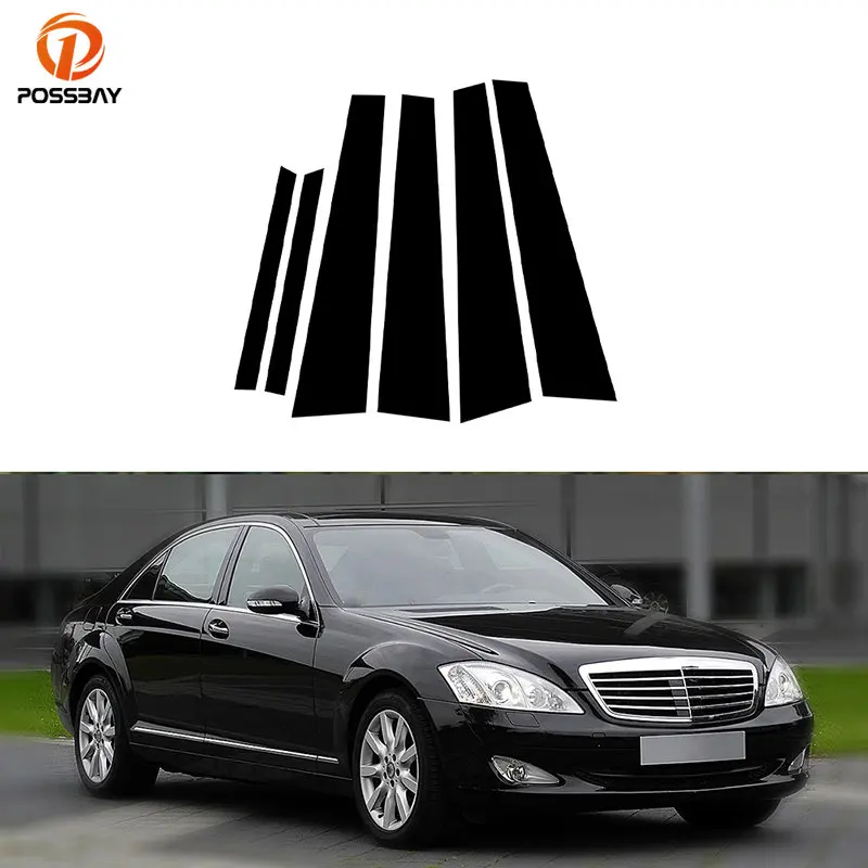 Car Pillar Posts Glossy Piano Black Decoration for Mercedes-Benz S-Class W221 S 450 CDI 2009-2011 Window Molding Cover Stickers