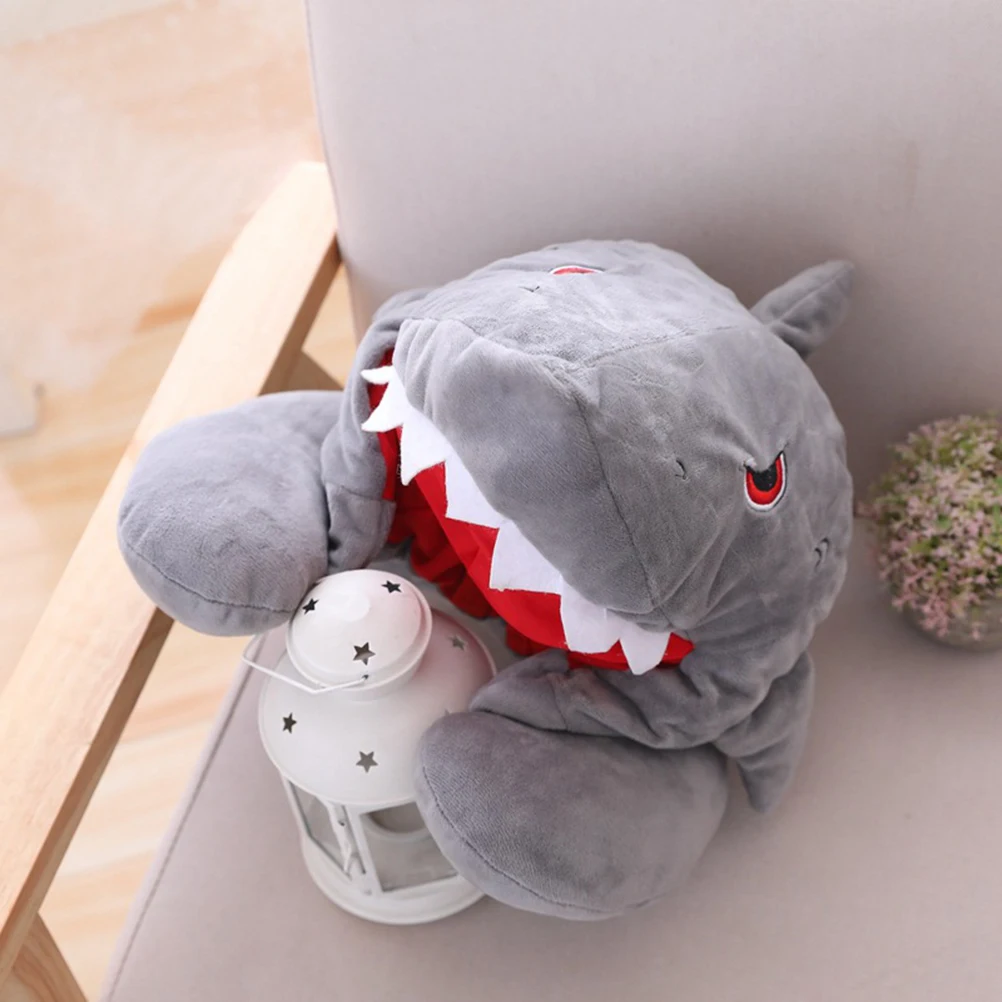 

Soft Plush Hooded Neck Pillow Shark Shape Travel Pillow Funny Headwear Cartoon Hat Comfortable Support Stuffed Animal
