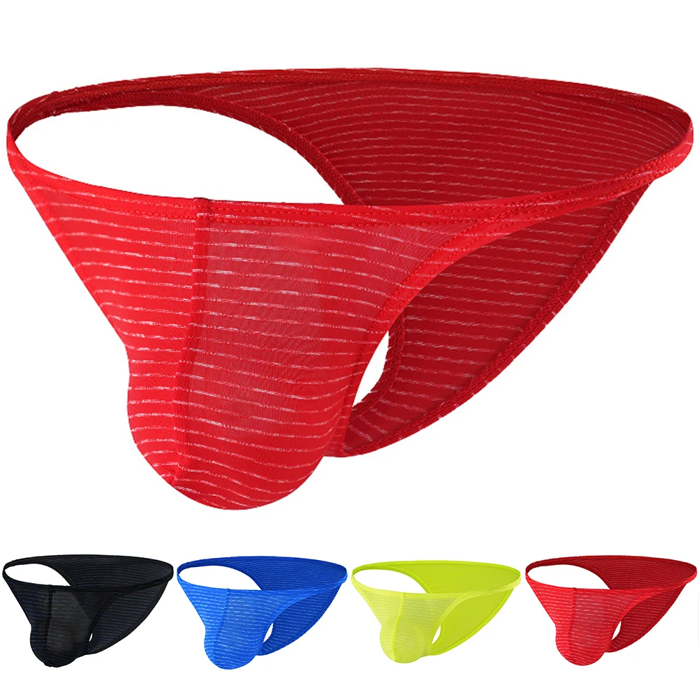 

Men's Briefs Bikini Striped Sports Sexy Low Waist U Pouch Panties Skin Friendly Breathable Underwear Lingerie